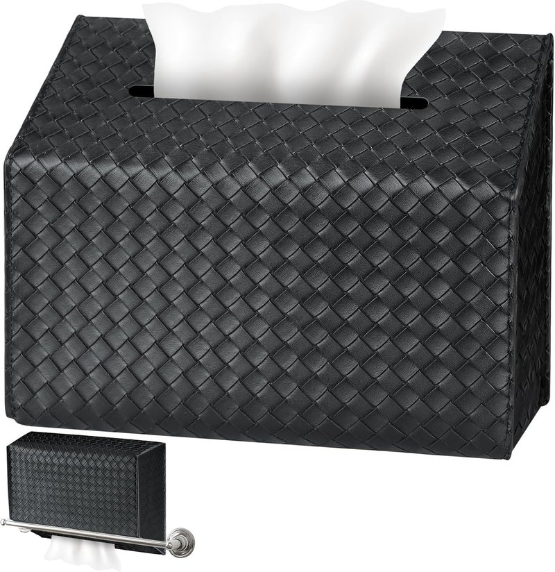 NiHome PU Leather Tissue Box Cover for Kleenex Hand Towels, Versatile for Countertops and Towel Racks, Leather Enhances Home Decor, Easy to Use with Exquisite Edging Craftsmanship (Black) - Image 1